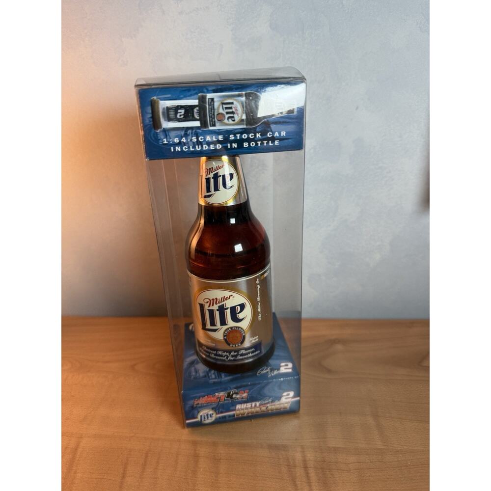 NASCAR Rusty Wallace #2 Miller Lite Bottle w/ 1:64 Stock Car Action Racing 2002